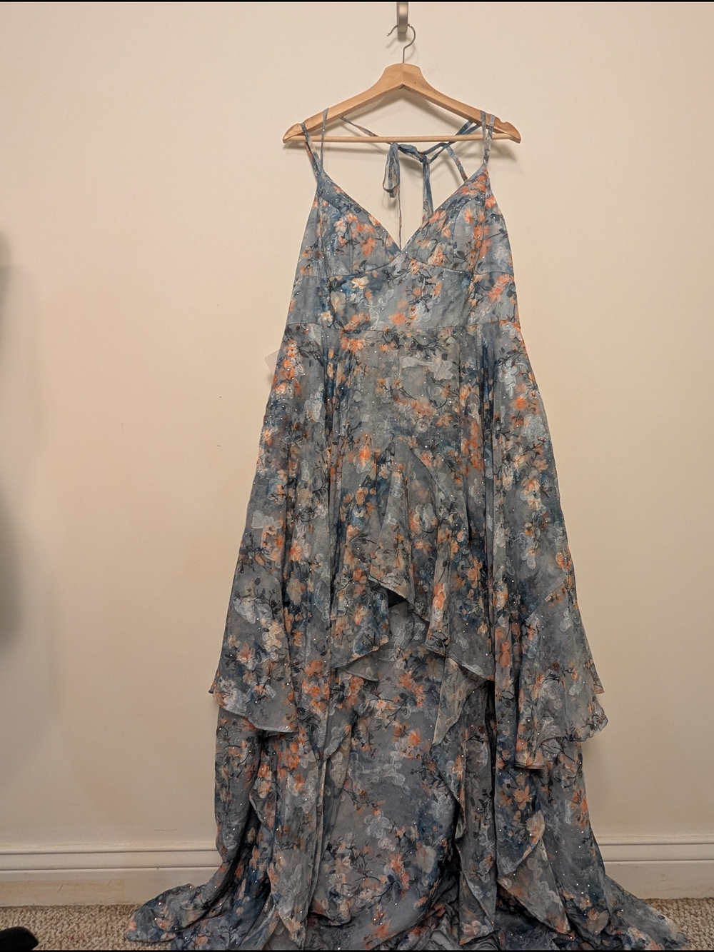 Azazie Atelier Harmony Powder Blue Floral Flowy Rhinestone Maxi Dress Gown Sz 16 - Picture 3 of 16